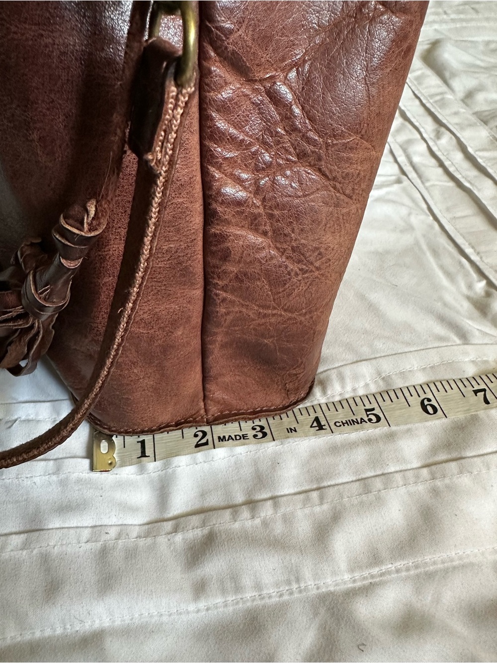 Lucky Brand Brown Leather Tassel Tote Shoulder Crossbody Bag - Picture 9 of 10
